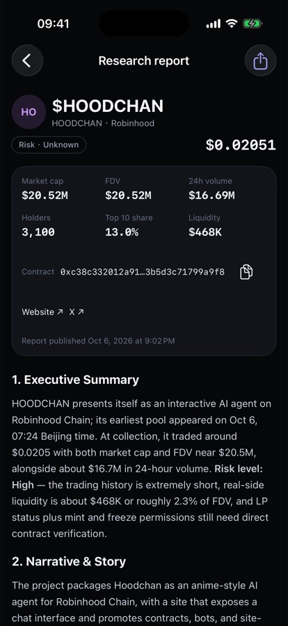 Report detail with data card and executive summary